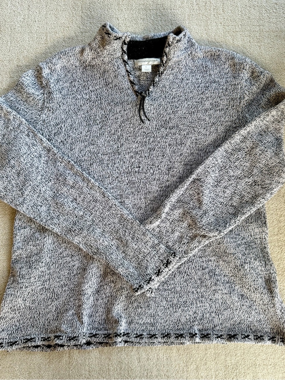 Christopher & Banks Womens XL 100% Cotton Marled Quarter Zip Sweater Gray